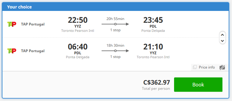 Flight Deal YYZ to PDL -Feb 15th - Feb 22nd, 2020