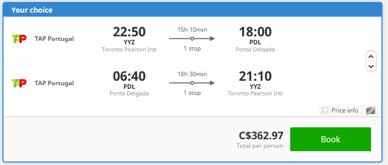 Flight Deal - YYZ to PDL - Feb 2020